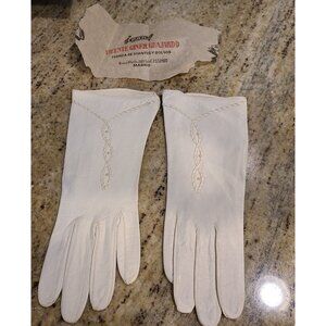 Vintage Size S Ivory Formal Soft Leather 8.5" Gloves Stitching Detail Guajardo??